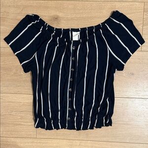 H&M Black and White Striped Off-Shoulder Blouse